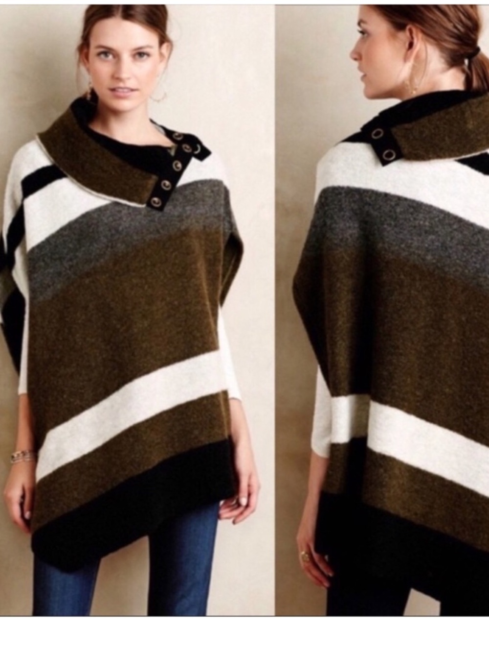 Tabitha Anthropologie Transverse Poncho Sweater Wool Blend Medium